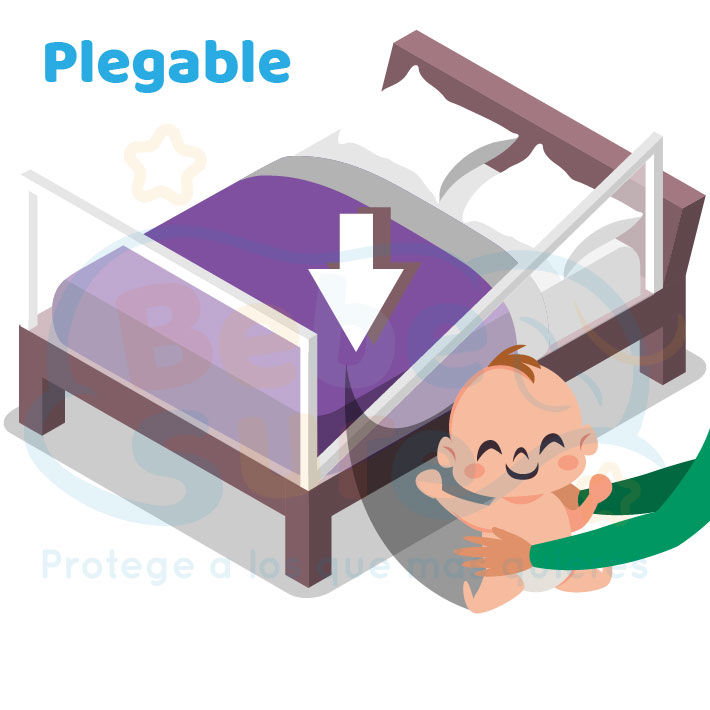 3 barandas Para cama 1 Plaza 90x200x90 cm + soporte lateral 200 cm Altura colchón hasta 38 cm - Imagen 13