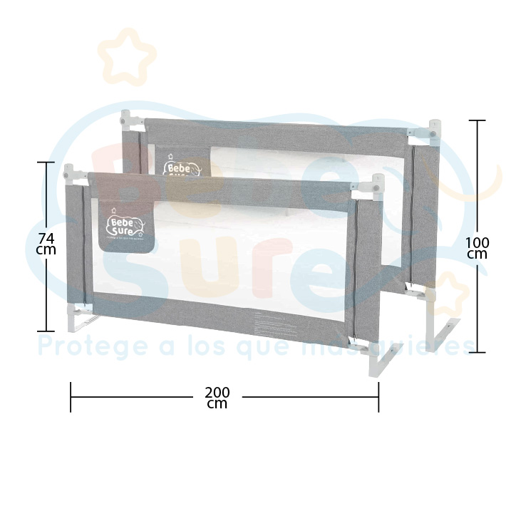 4 barandas Gris Para cama Queen 160x200 cm Altura colchón hasta 27 cm - Imagen 7