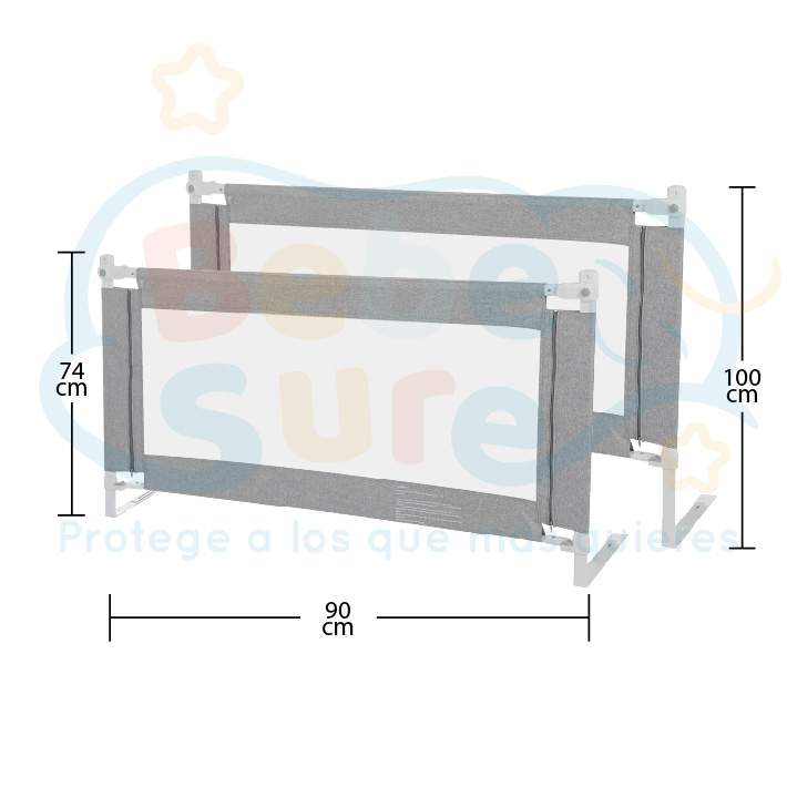 2 Barandas Para Cama 1 Plaza 90x200 cm Gris Altura colchón hasta 27 cm - Imagen 6