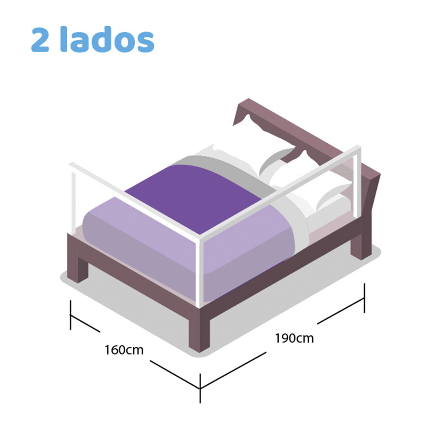 2 barandas Para cama Queen Gris 160x190 cm Altura colchón hasta 38 cm - Imagen 2