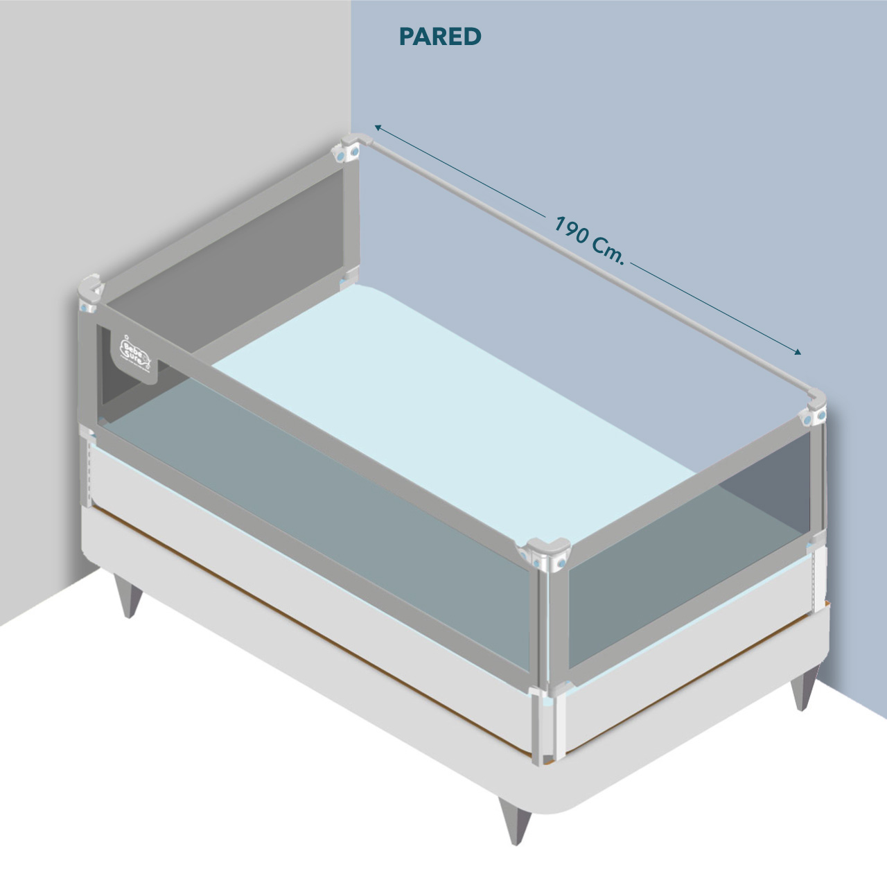 3 barandas Para cama 2 plazas 150x190x150 cm + soporte lateral 190 cm  Altura colchón hasta 27 cm - Imagen 2