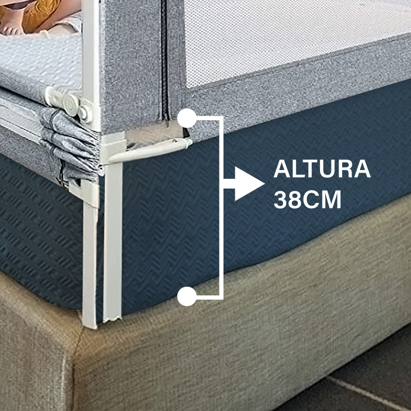 3 barandas Para cama 1 Plaza 90x200x90 cm + soporte lateral 200 cm Altura colchón hasta 38 cm - Imagen 11