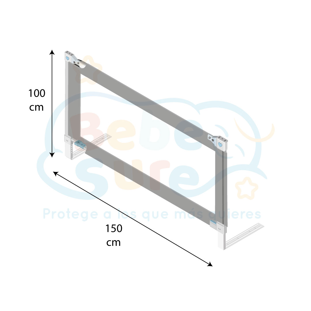 3 barandas Para cama 2 plazas Gris 150x190x190 cm Altura colchón hasta 38 cm - Imagen 4