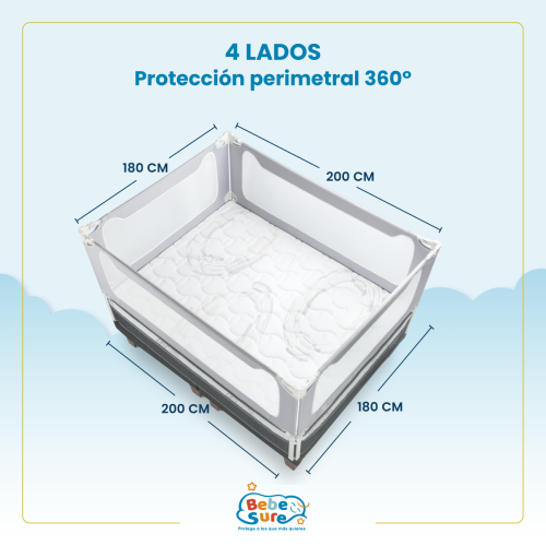 Set 4 Barandas Bebe Sure Guardian para Cama King 180 x 200 cm Compatible con Colchones Bajos y Altos