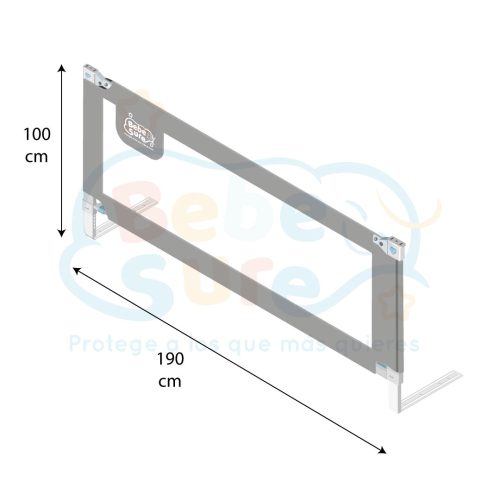 1 Baranda Lateral 190 cm Gris Altura colchón hasta 38 cm