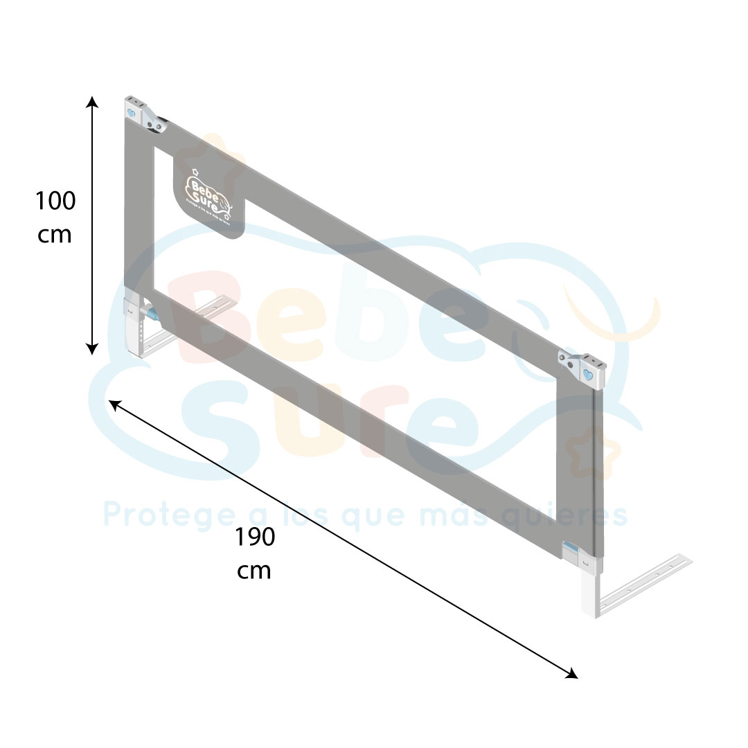 3 barandas Para cama 2 plazas Gris 150x190x190 cm Altura colchón hasta 38 cm - Imagen 5