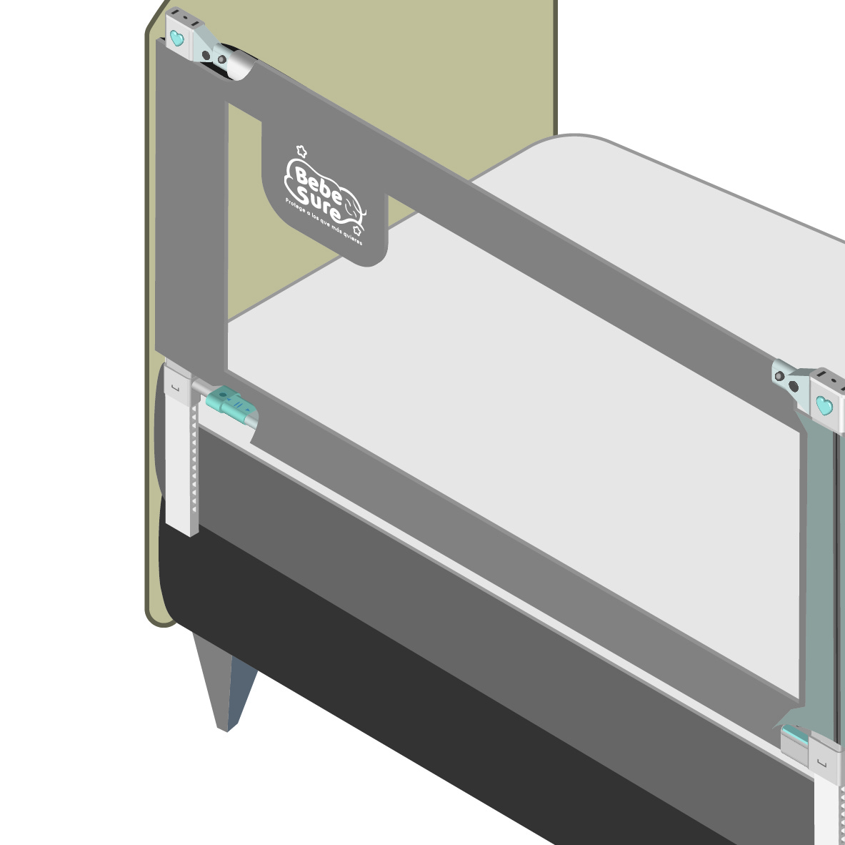 3 barandas Para cama 2 plazas Gris 150x190x190 cm Altura colchón hasta 38 cm - Imagen 10