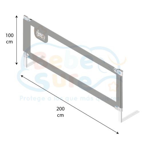 1 Baranda Lateral 200 cm Gris Altura colchón hasta 38 cm