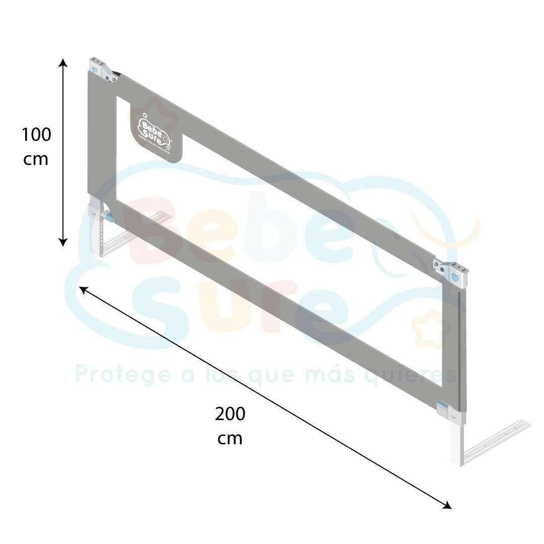 3 barandas Para cama King Gris 180x200x200 cm Altura colchón hasta 38 cm - Imagen 7