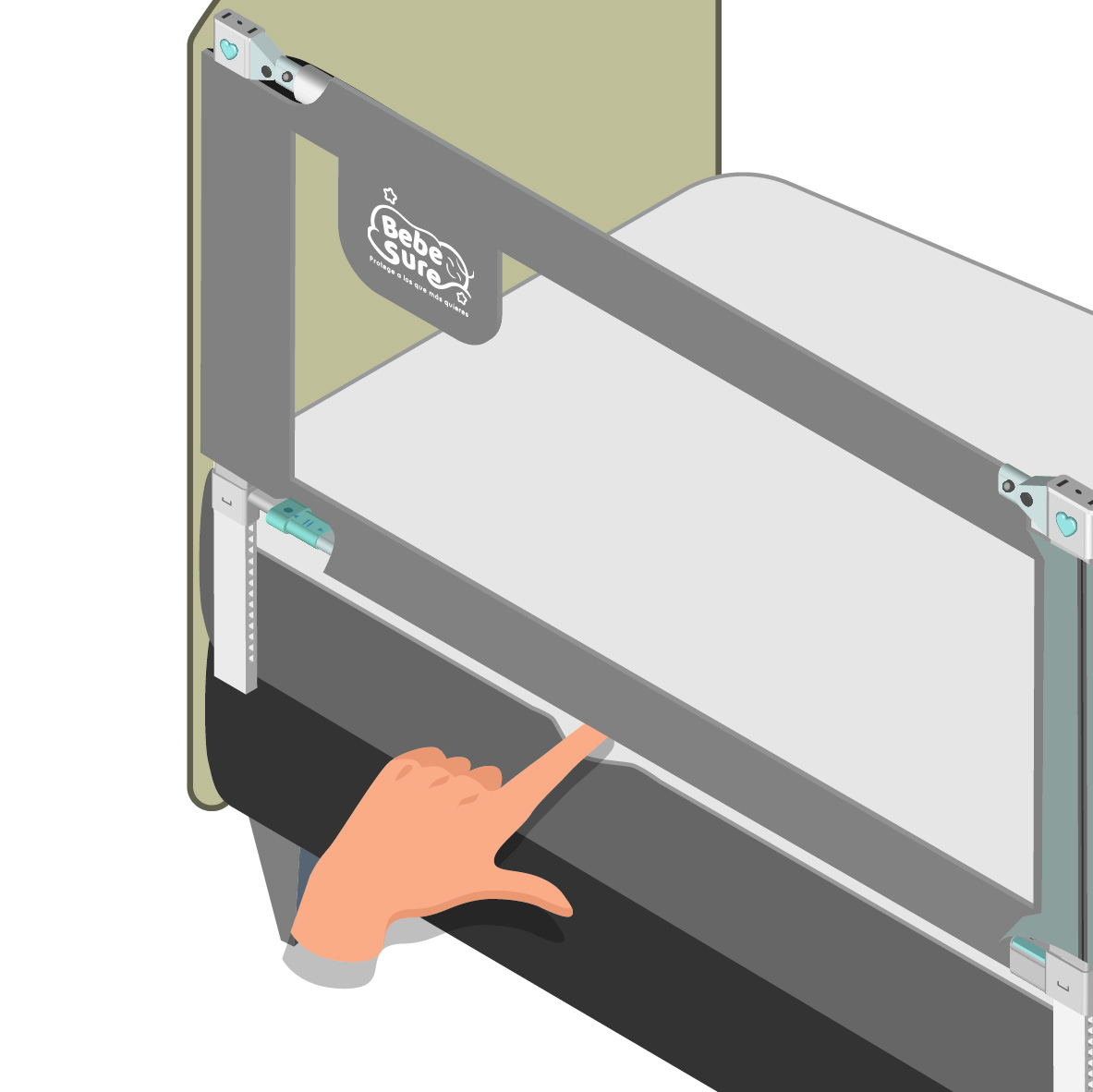 3 barandas Para cama 2 plazas Gris 150x190x190 cm Altura colchón hasta 38 cm - Imagen 9