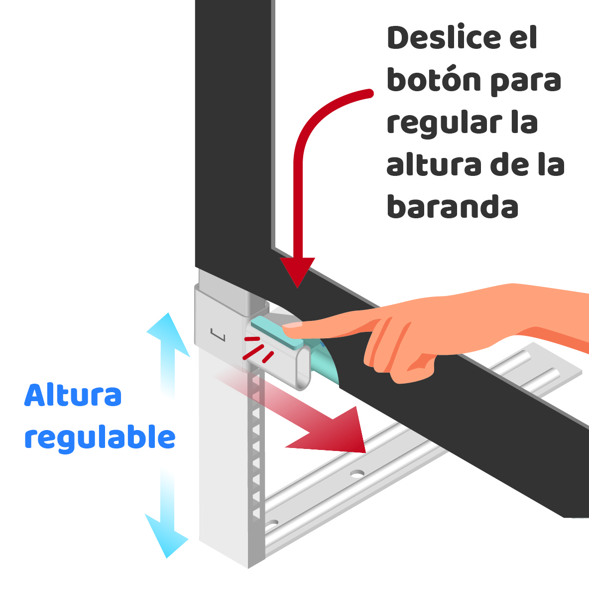 3 barandas Para cama 1 Plaza 90x200x90 cm + soporte lateral 200 cm Altura colchón hasta 38 cm - Imagen 16