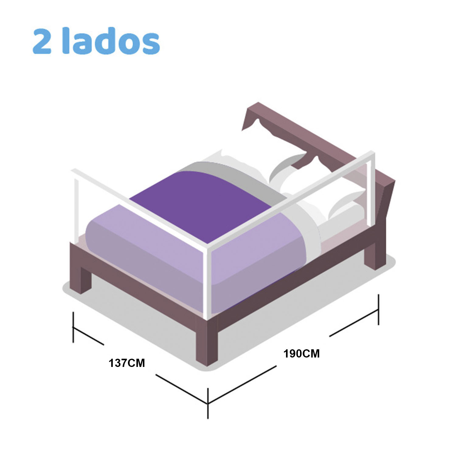 2 barandas Para cama Full Gris 137x190 cm Altura colchón hasta 38 cm - Imagen 2