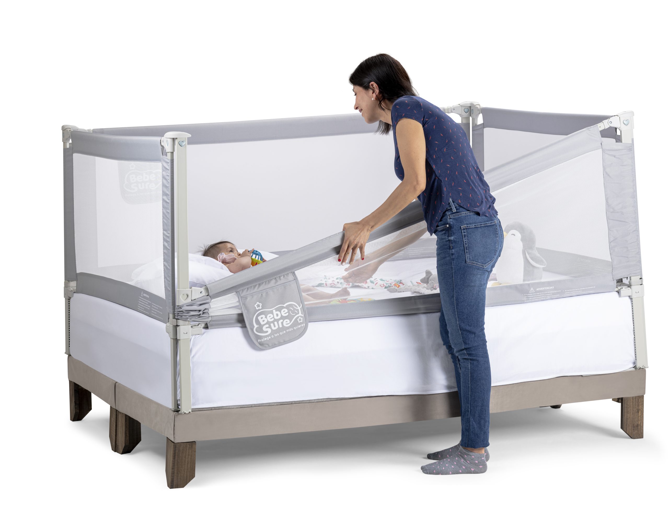 3 barandas Para cama 2 plazas Gris 150x190x190 cm Altura colchón hasta 38 cm - Imagen 17