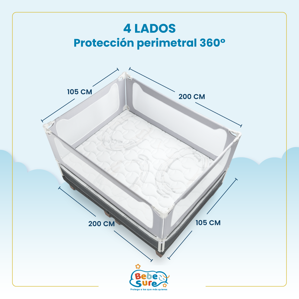 Set 4 Barandas Bebe Sure Guardian para Cama 1.5 Plaza 105 x 200 cm Compatible con Colchones Bajos y Altos - Imagen 2