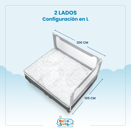Set 2 Barandas Bebe Sure Guardian para Cama 1.5 Plaza 105x200 cm Compatible con Colchones Bajos y Altos