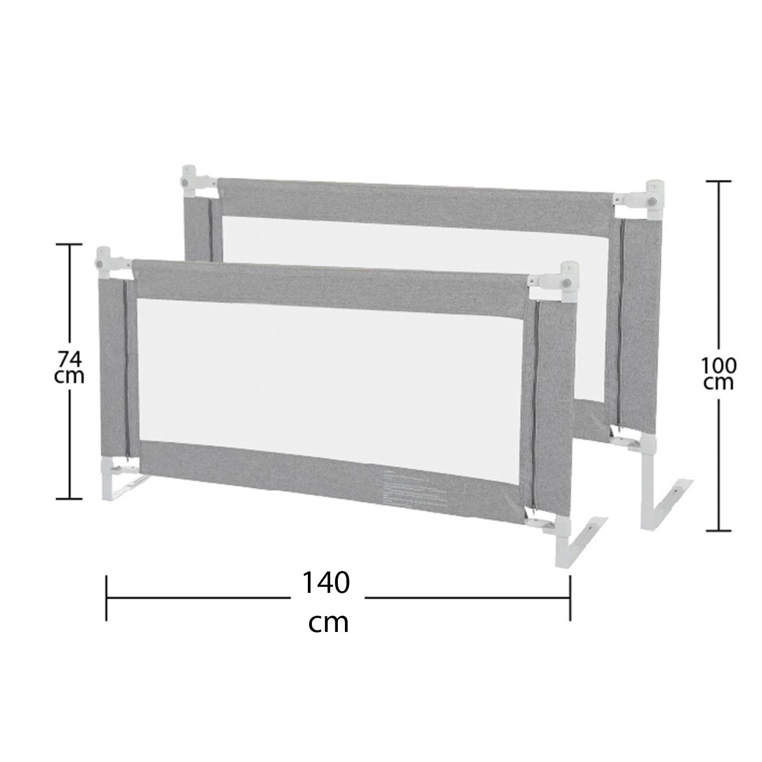 4 Barandas Para Cama transición/ Montessori 70x70x140x140 cm Gris Altura colchón hasta 27 cm - Imagen 4