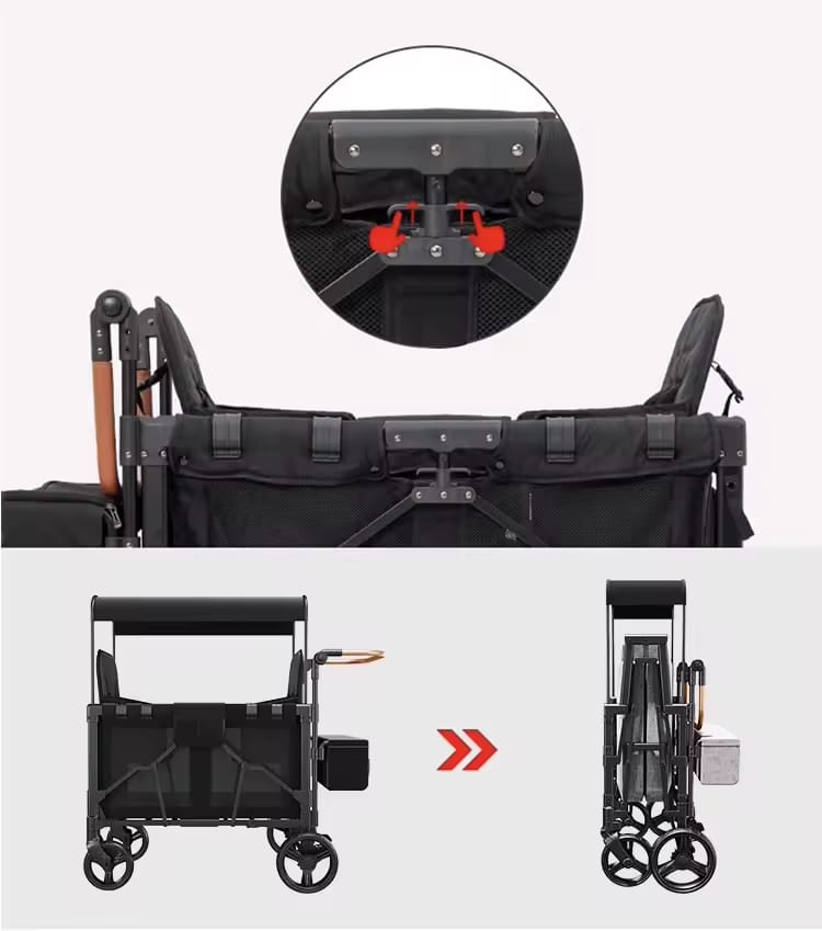 Carrito de paseo multifunción plegable de 2 asientos color negro - Imagen 3