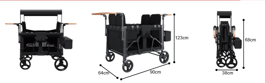 Carrito de paseo multifunción plegable de 4 asientos color negro - Imagen 3