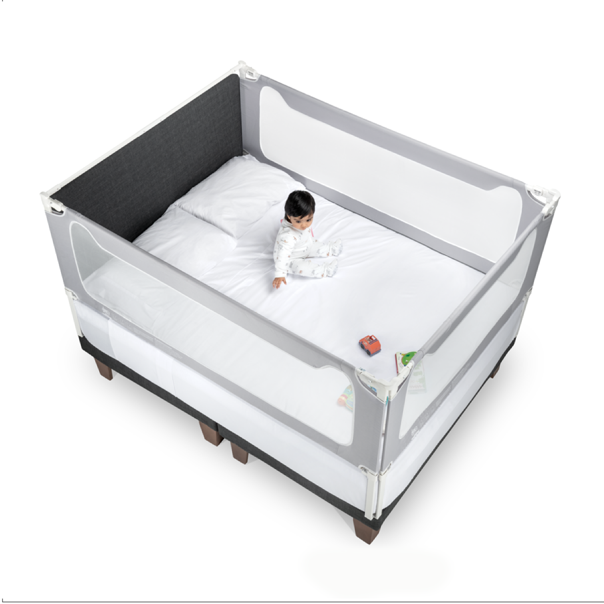Set 3 Barandas + Soporte Cabecera Bebe Sure Guardian para Cama King 180 x 200 cm Compatible con Colchones Bajos y Altos
