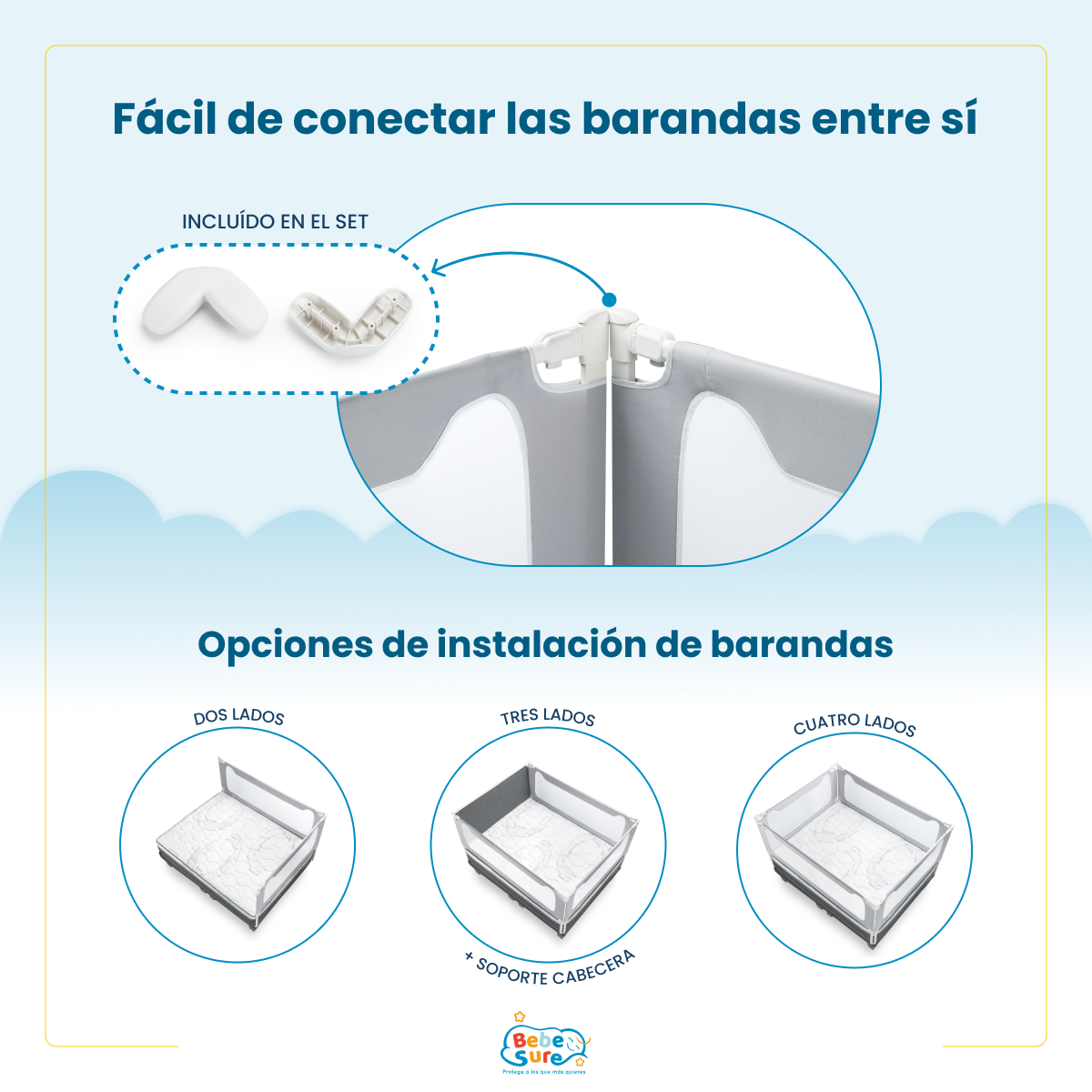 Set 2 Barandas Bebe Sure Guardian para Cama King 180 x 200 cm Compatible con Colchones Bajos y Altos - Imagen 12