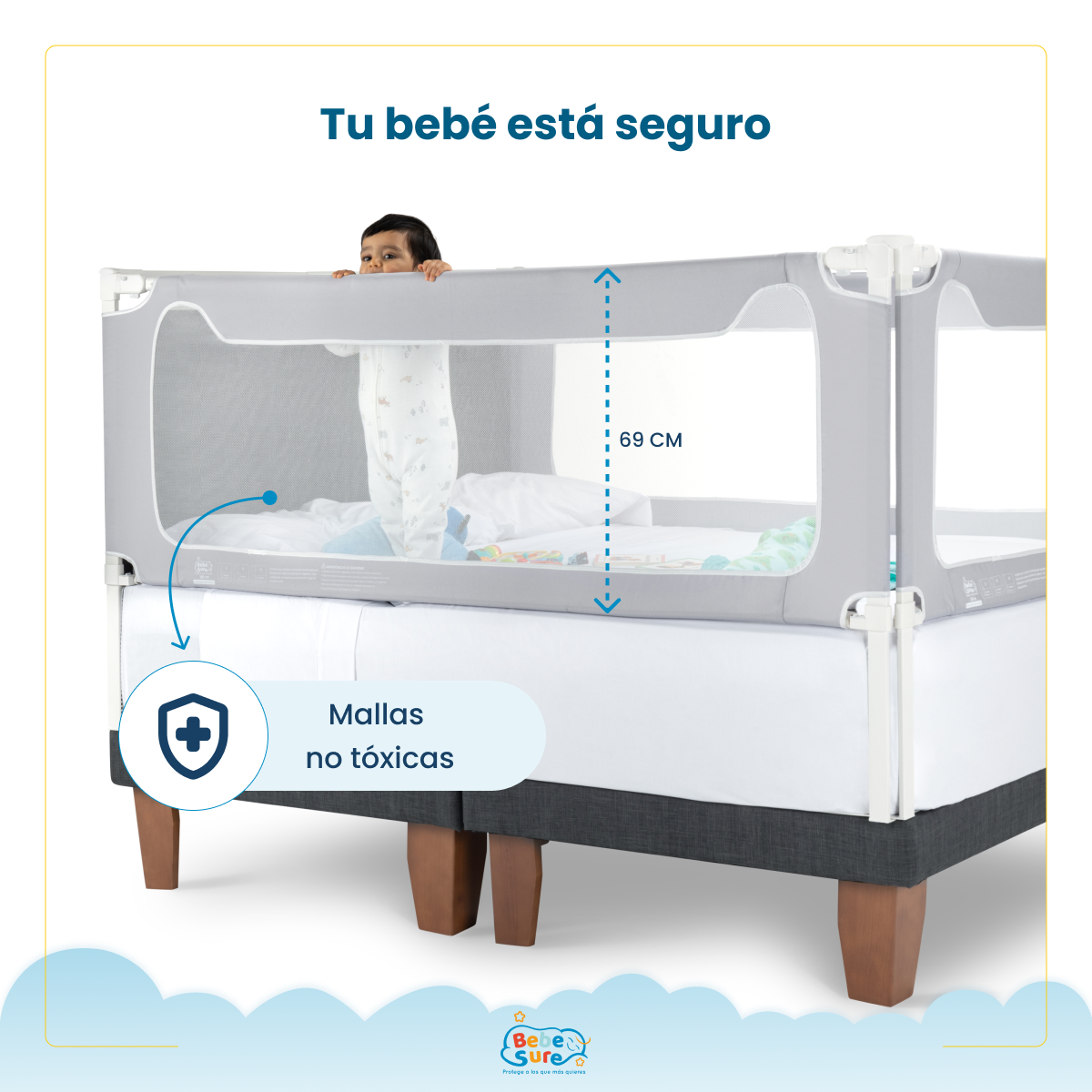 Set 2 Barandas Bebe Sure Guardian para Cama King 180 x 200 cm Compatible con Colchones Bajos y Altos - Imagen 9