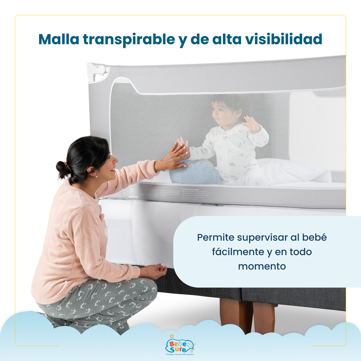 Set 2 Barandas Bebe Sure Guardian para Cama King 180 x 200 cm Compatible con Colchones Bajos y Altos - Imagen 10