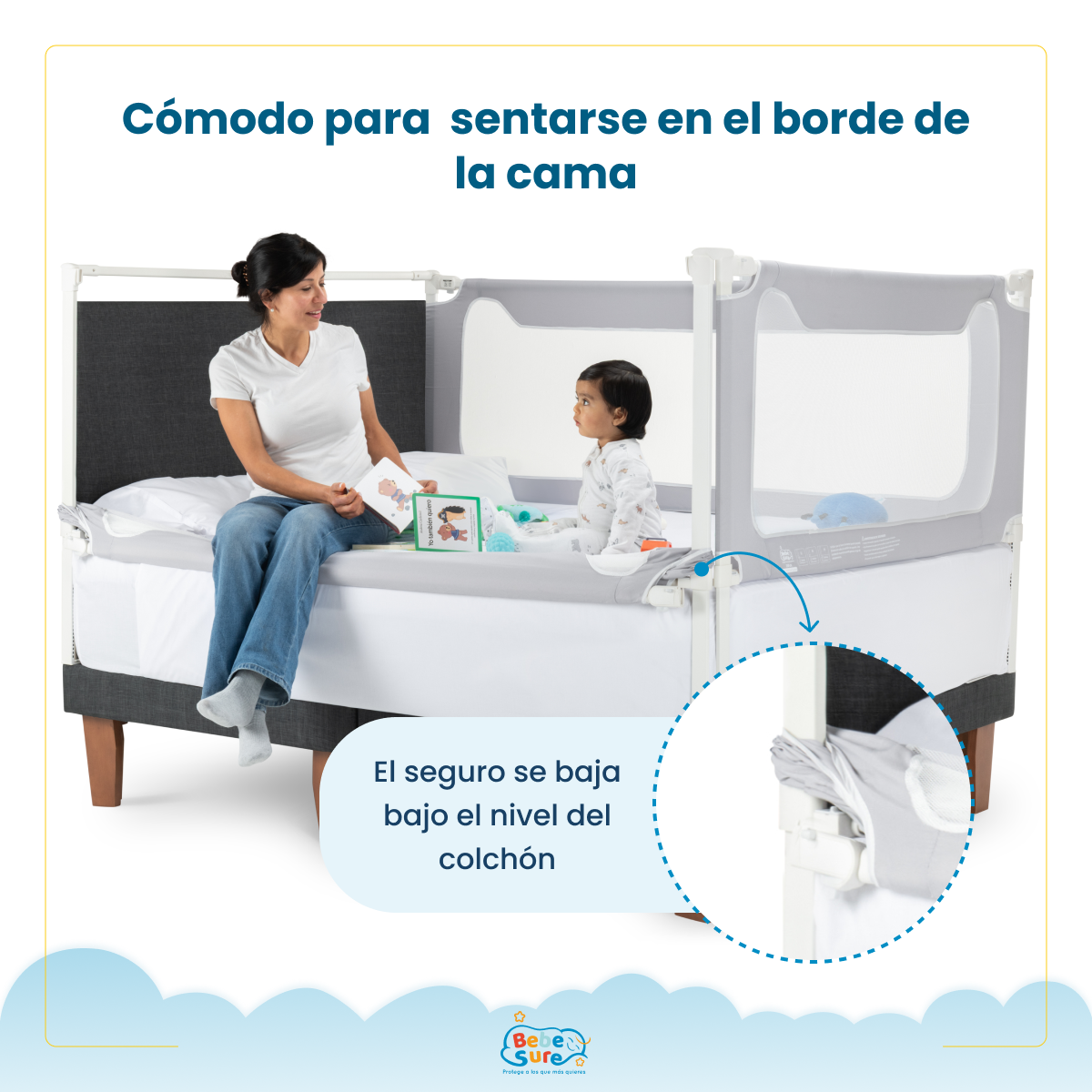 Set 2 Barandas Bebe Sure Guardian para Cama King 180 x 200 cm Compatible con Colchones Bajos y Altos - Imagen 11
