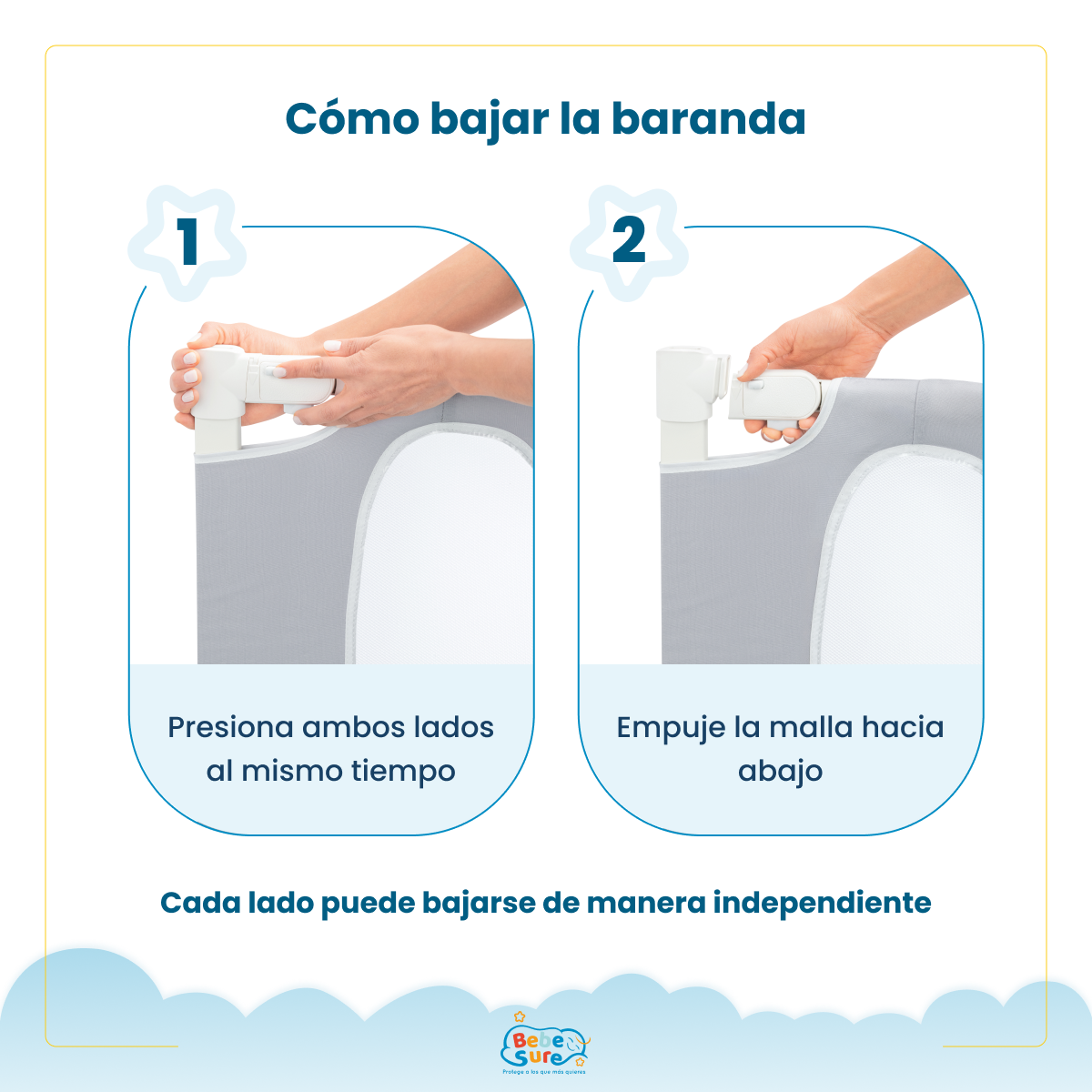 Set 2 Barandas Bebe Sure Guardian para Cama King 180 x 200 cm Compatible con Colchones Bajos y Altos - Imagen 5