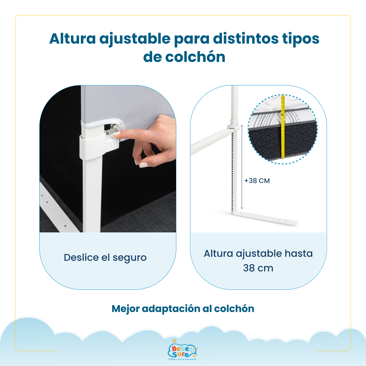 Set 2 Barandas Bebe Sure Guardian para Cama King 180 x 200 cm Compatible con Colchones Bajos y Altos - Imagen 6