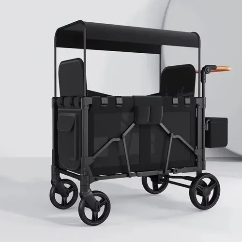 Carrito de paseo multifunción plegable de 2 asientos color negro