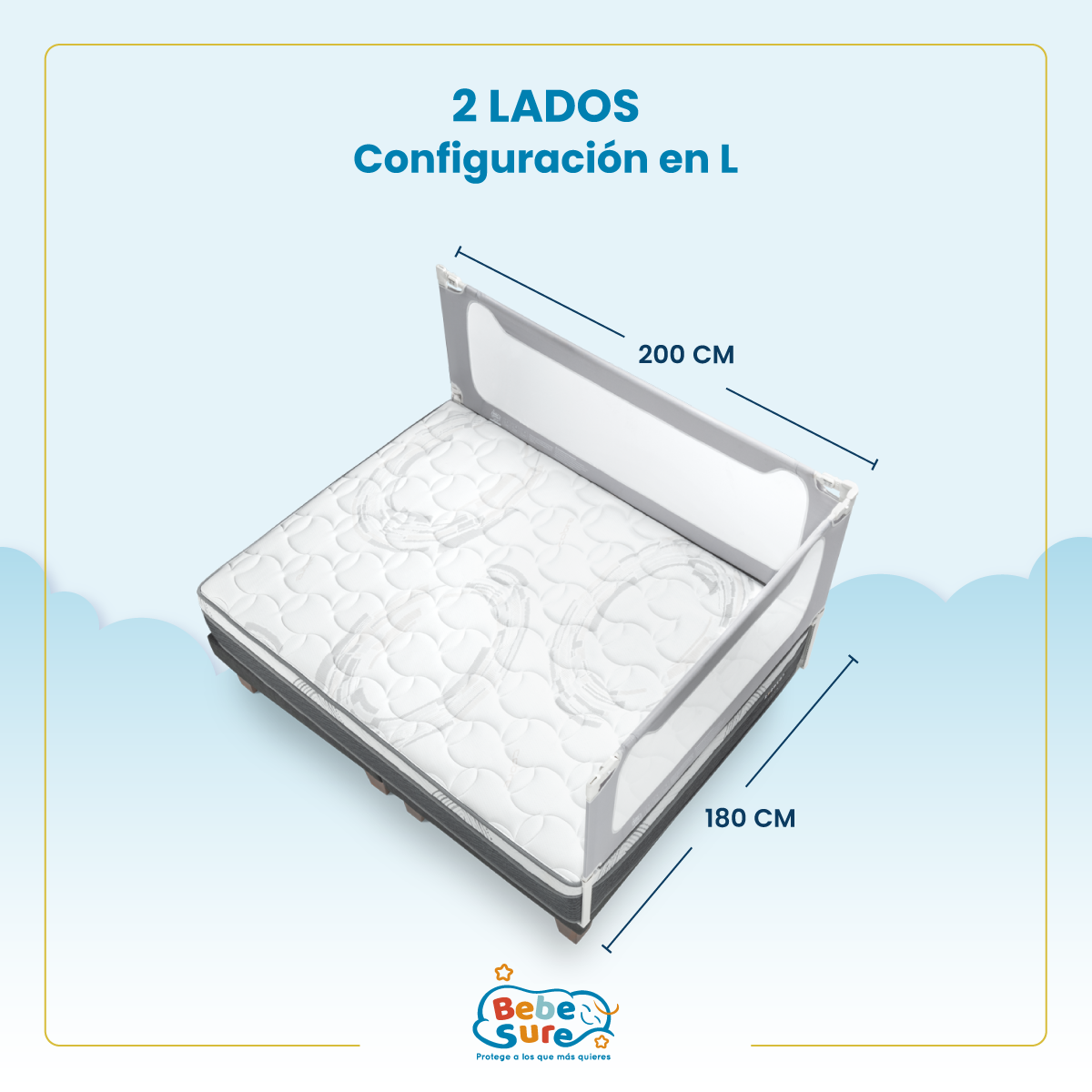 Set 2 Barandas Bebe Sure Guardian para Cama King 180 x 200 cm Compatible con Colchones Bajos y Altos - Imagen 2