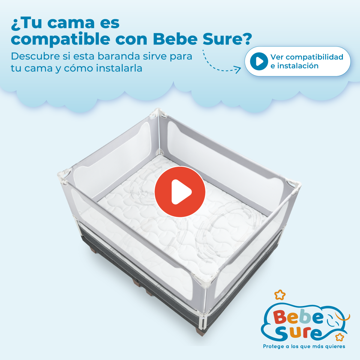 Barandas de seguridad BebeSure instaladas en cama, compatibles con diferentes tipos y alturas de colchón